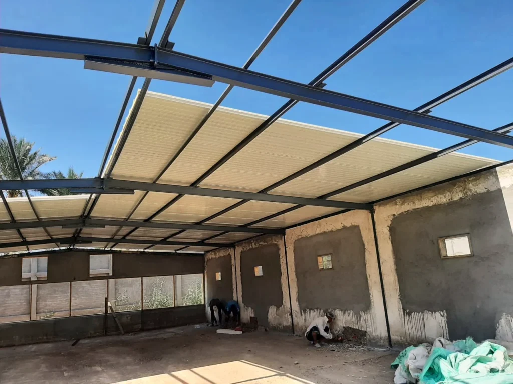 Interior view of steel roof framing in Sadat City
