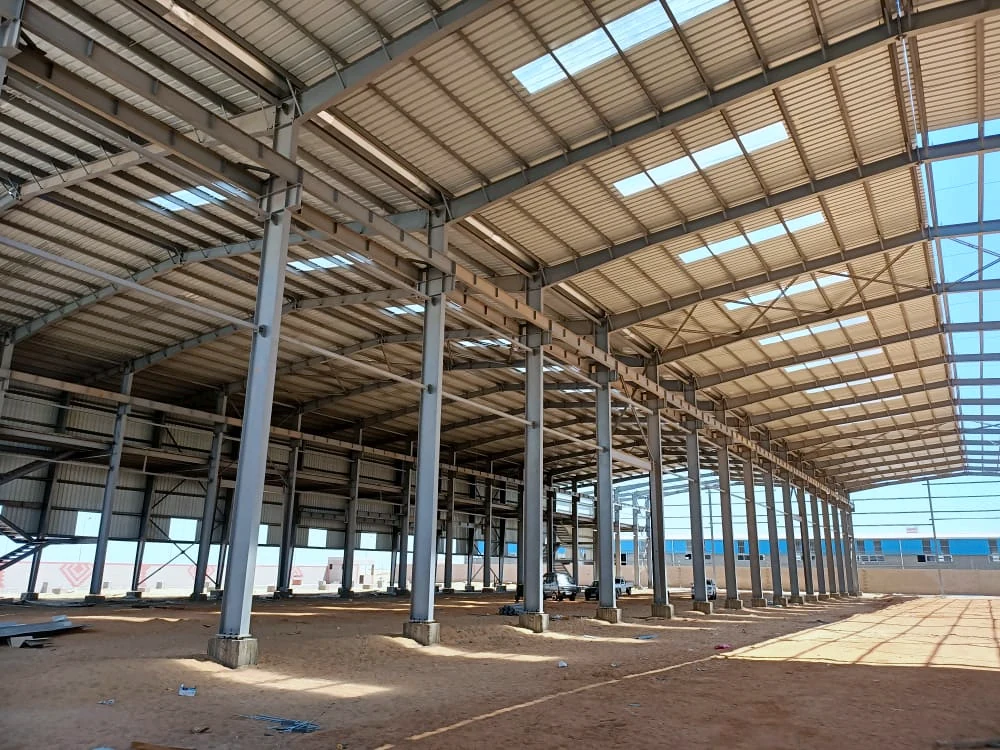 Wide interior view of steel framing in Sadat City