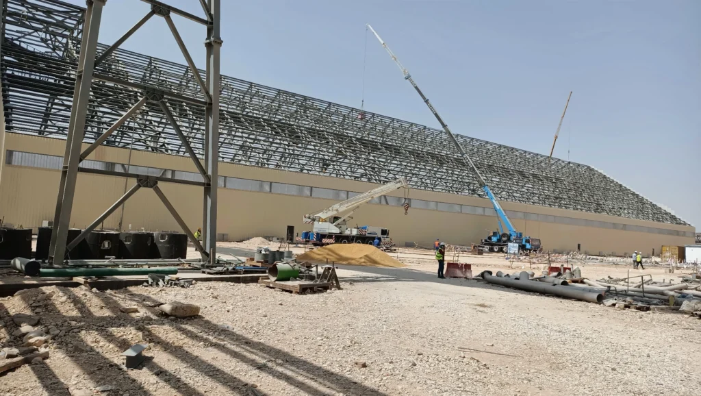 Steel and sheet installation work at the phosphate fertilizer complex in Ain Sokhna